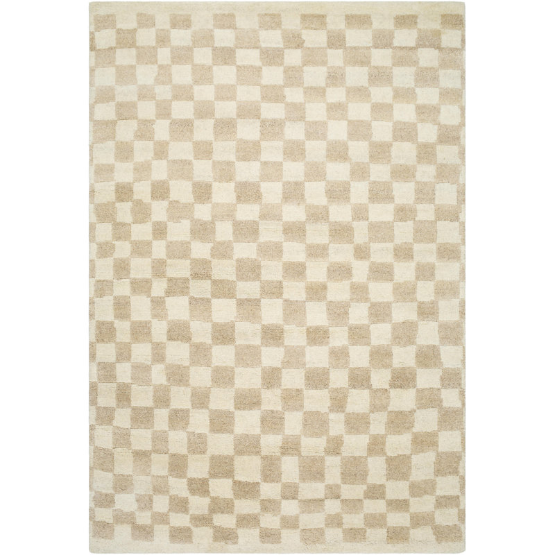 Damier Wool Checkered Area Rug, Rectangle 10' x 14'