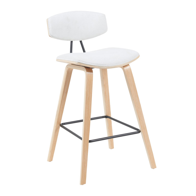 Upholstered Counter Stool, White/Natural