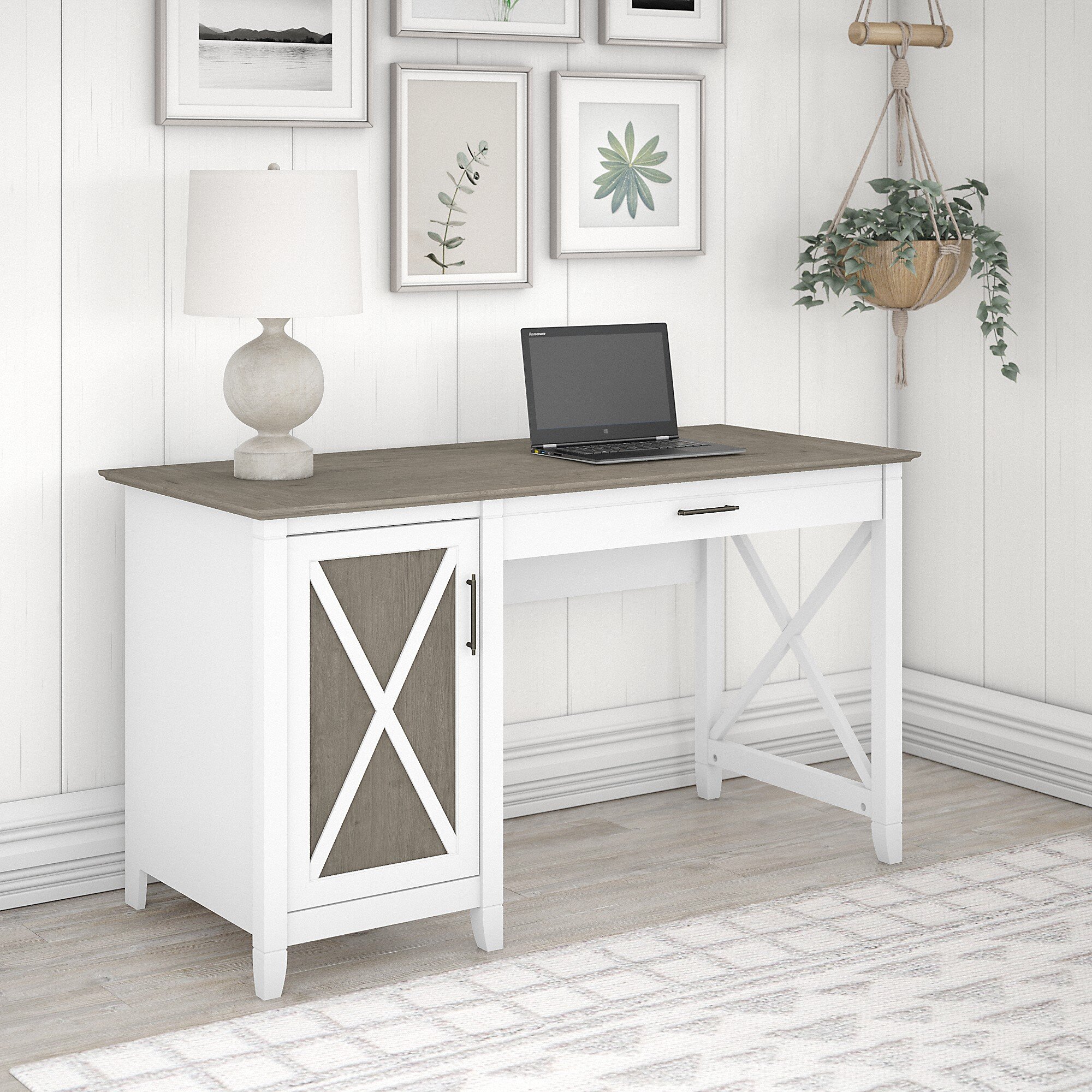 Veda 54'' Desk Sand & Stable Color: Dark Gray Hickory