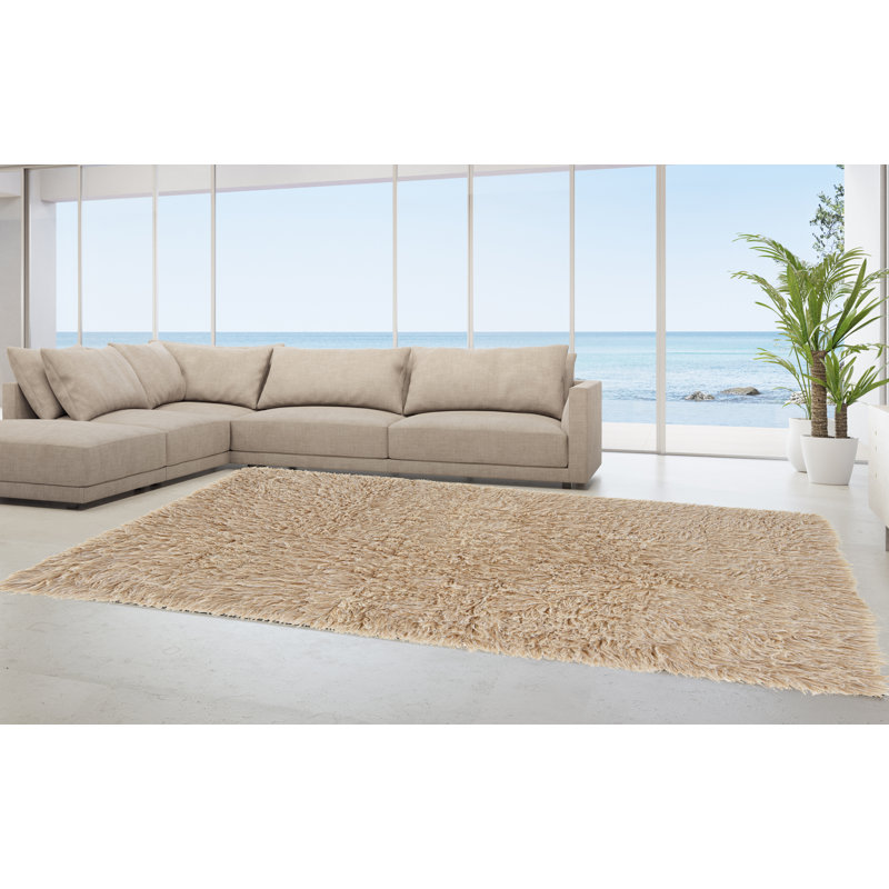 Alamin Handmade Flokati Wool Light Brown Area Rug, Rectangle 9' x 12'