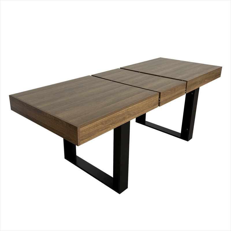 Rectangle Extendable Dining Table For 6-10 People Aged Effect Wood And Black 160-200 Cm