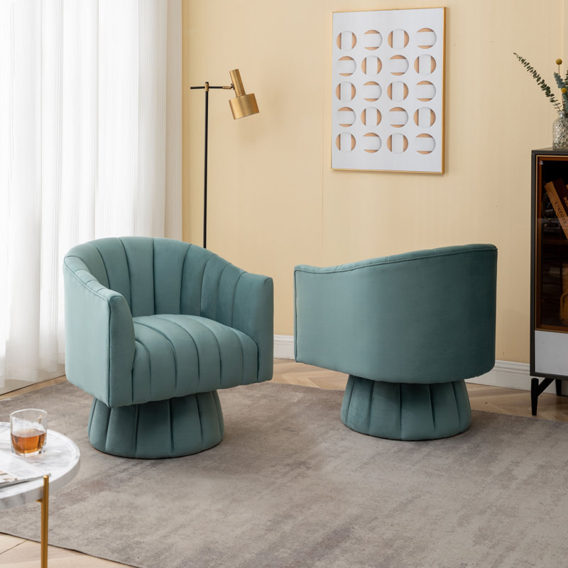 Murrow Velvet Swivel Barrel Chair, Sky Blue Velvet