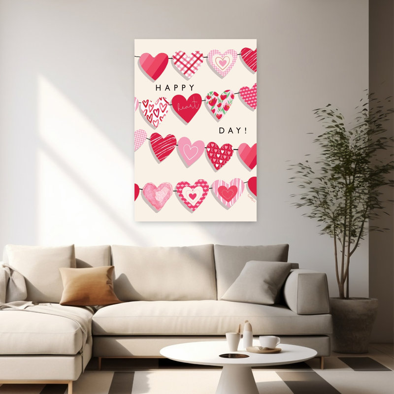 «Happy Heart Day», art mural abstrait romantique fantaisiste, H 60 po x l 40 po