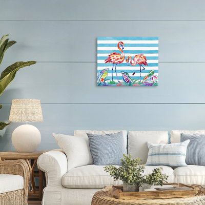 Flamants pinceaux sur toile rayée, conception par Paul Brent