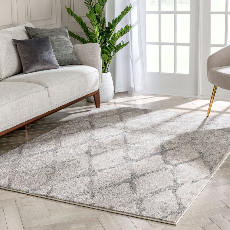 Lisbon Ivory Geometric Easy Care Synthetic Area Rug
