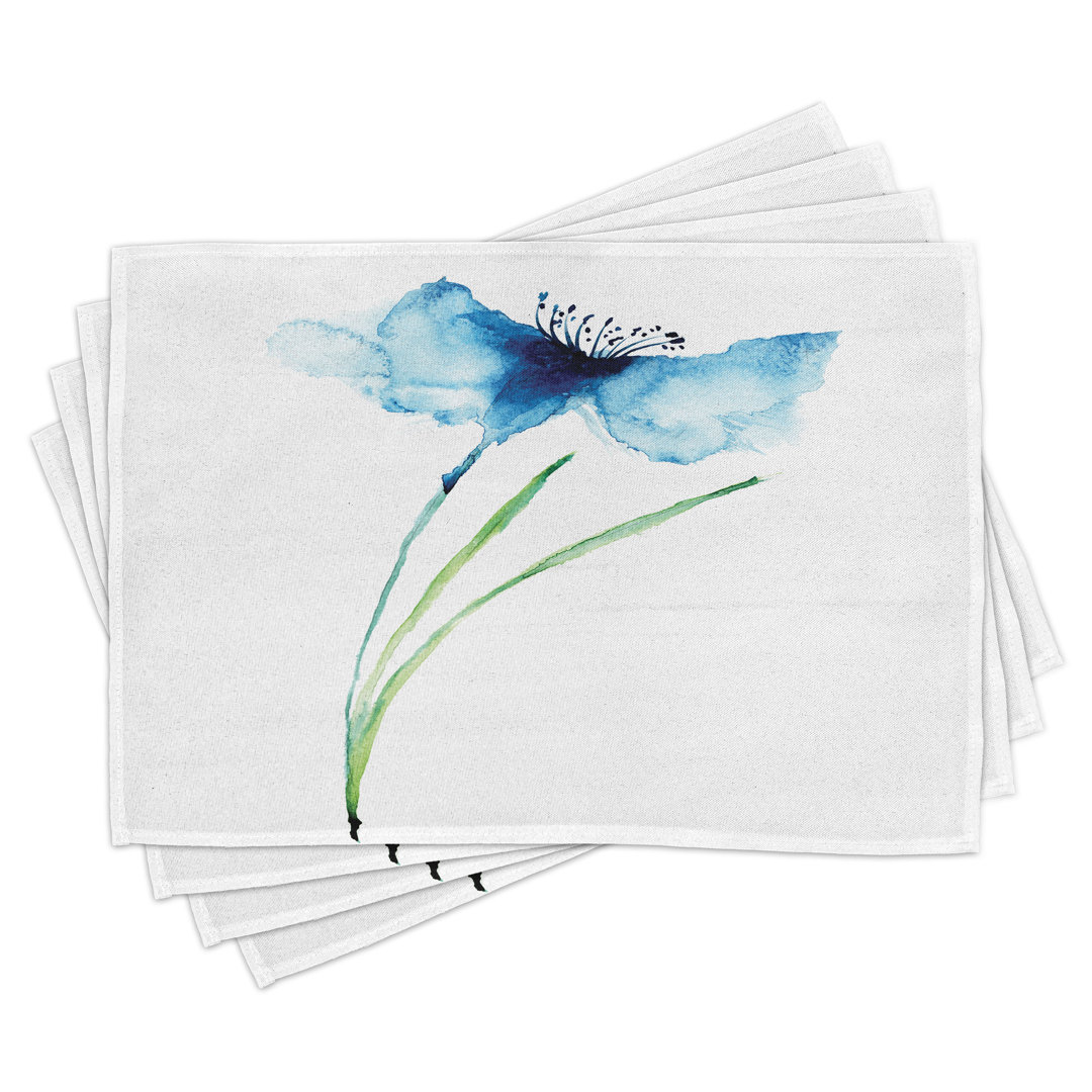 Platzdeckchen 4er Set, Kornblume Botanik, Marineblau Weiß Grün