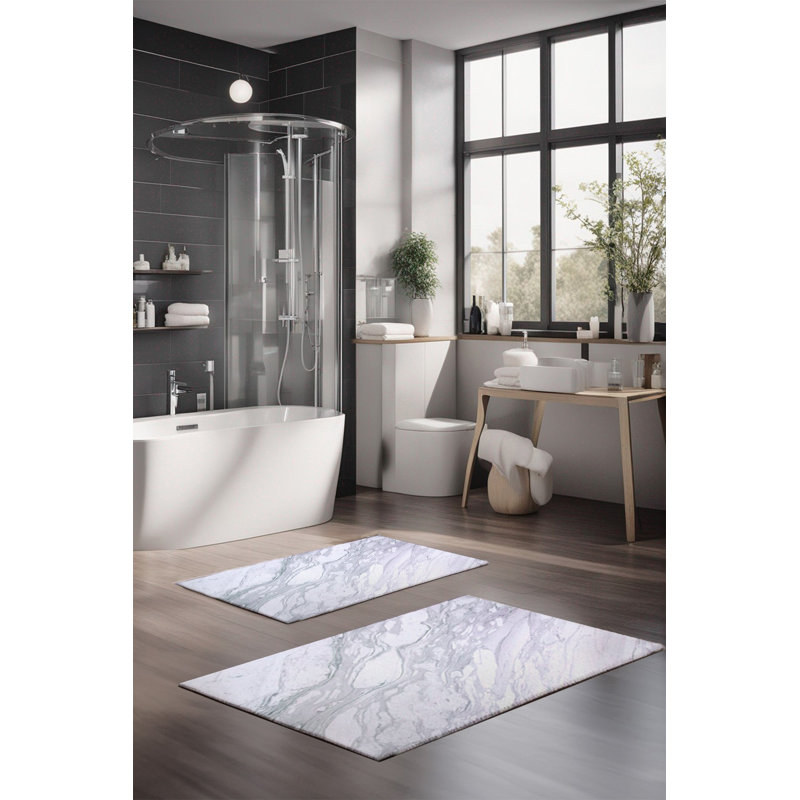 Luxury Bathmat Set (2 Pieces), 100% Polyester, 16.0 x 23.6 inches & 23.6 x 39.4 inches | Non-Slip Antibacterial Design, 0.3 in Pile Height | Machine Washable, Durable & Easy to Clean | Ideal for Bathroom Décor