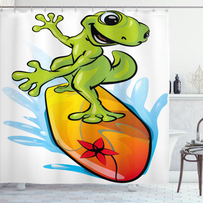 East Urban Home Ride the Wave Shower Curtain Gecko Surf Lime Green Sky Blue -  ED17CD931062408FB51D6831073B08D3