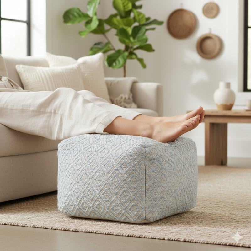 Flintridge Upholstered Pouf, Light Blue