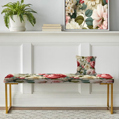 Floral Upholstered Gold Bench
