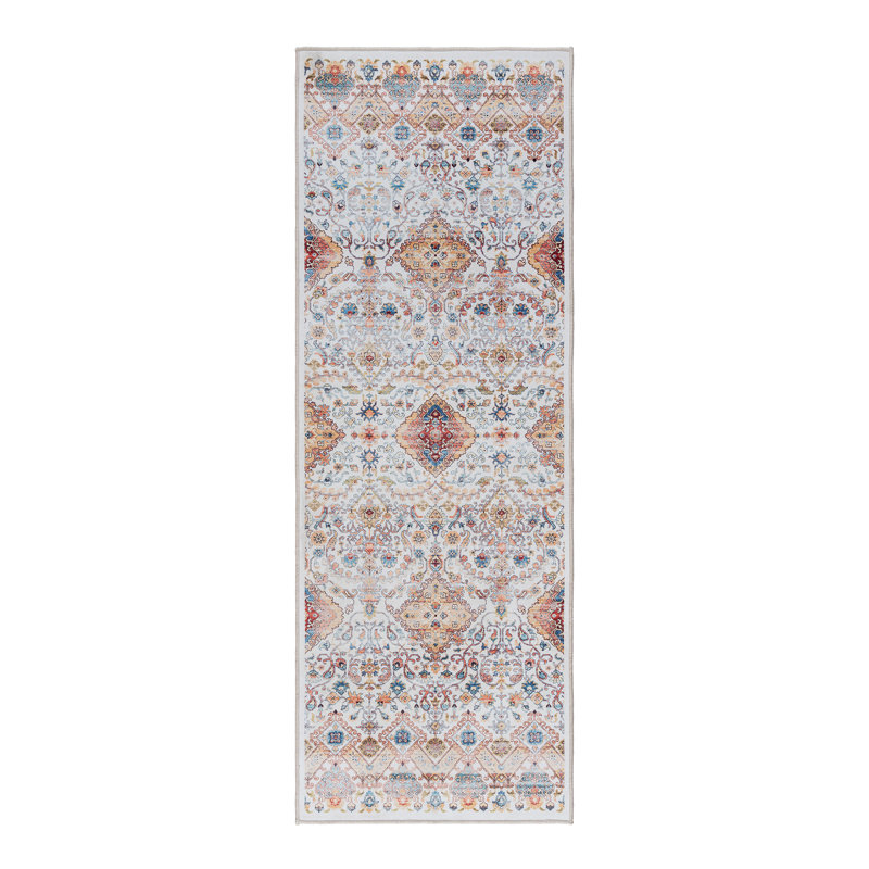 Samira Tanis Ivory Tan Gold Moroccan Bohemian Machine Washable Indoor Area Rug, Flat Pile for Living Room & Bedroom - Ivory, 8x10
