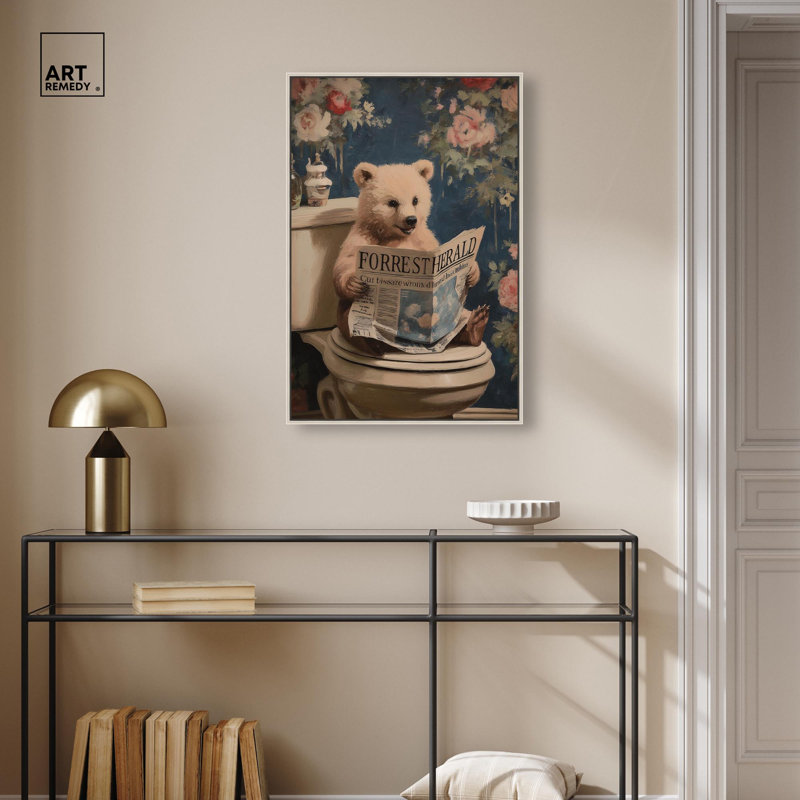 Ourson dans une toilette de jardin, impression sur toile par Art Remedy, cadre argenté, 20 x 30, H 31 po x l 21 po