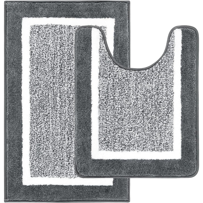 2 Piece set Rectangle Bath Mat, Dark Grey