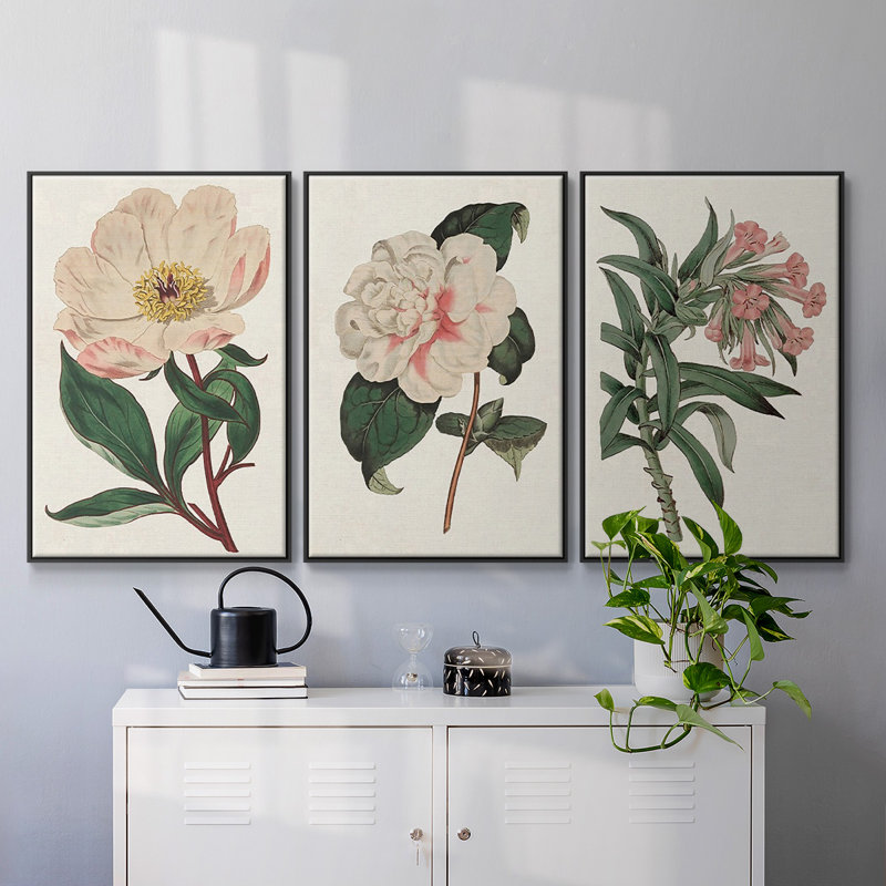 Mélange floral rose VI, H 36 po x l 72 po x P 2 po, Cadre noir