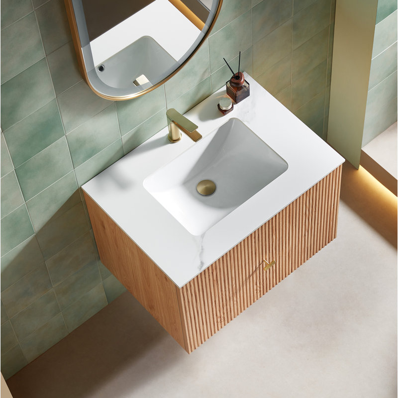 Ula 24" Natural Oak With White Countertop, White, Natural Oak