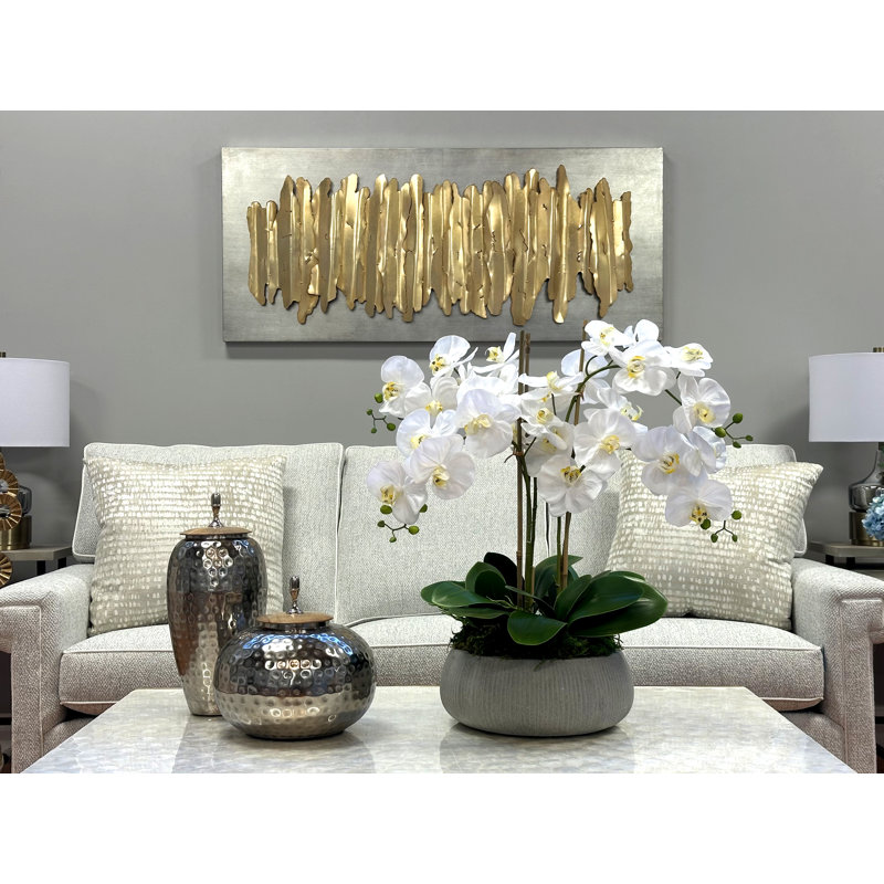 Orchid Arrangement in a Round Fiberstone Planter