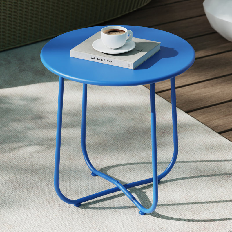 Patio Round Side Table, Modern Industrial Style, Navy