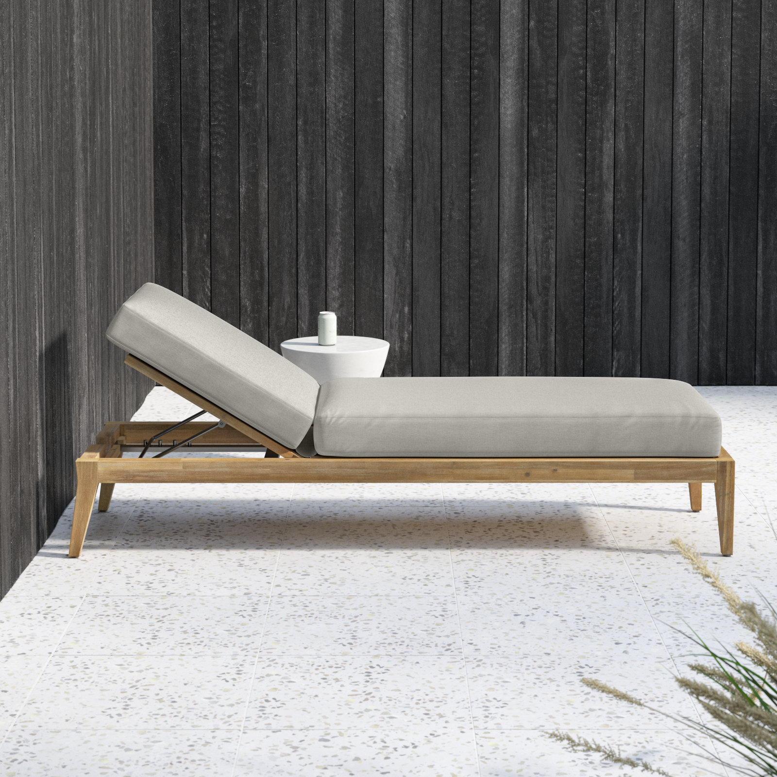 Amine 24'' Outdoor Acacia Chaise Lounge, Royal Taupe, Gray