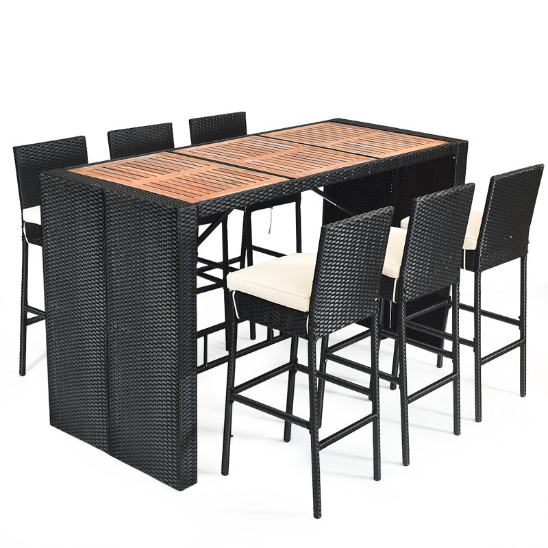 6 - Person Acacia Wicker Patio Dining Set with Rectangular Table