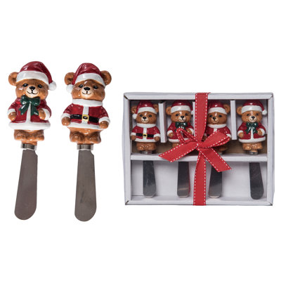Ceramic Beary Spreaders, Cheese Knife, Red, Ceramic, Setnof 4, Table, Kitchen, Christmas, Tabletop, Spreader