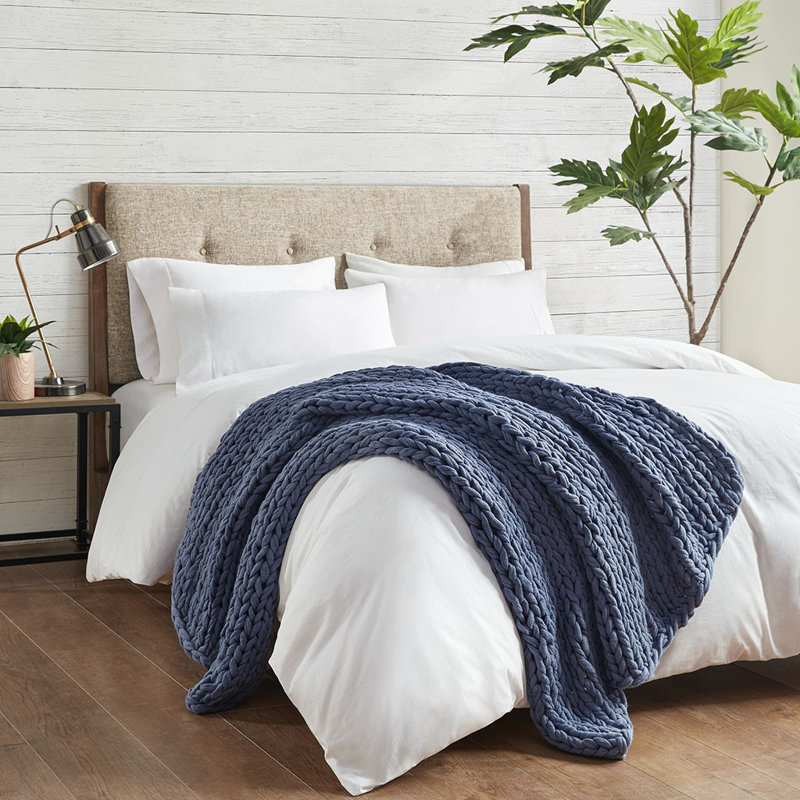 Gracie Mills Huffman Artisan Double-Knit Throw, Charcoal