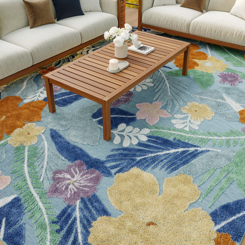 Tapis tropical multicolore bleu 9 pi x 12 pi Megan, Multi-couleur, Rectangle 9 pi x 12 pi