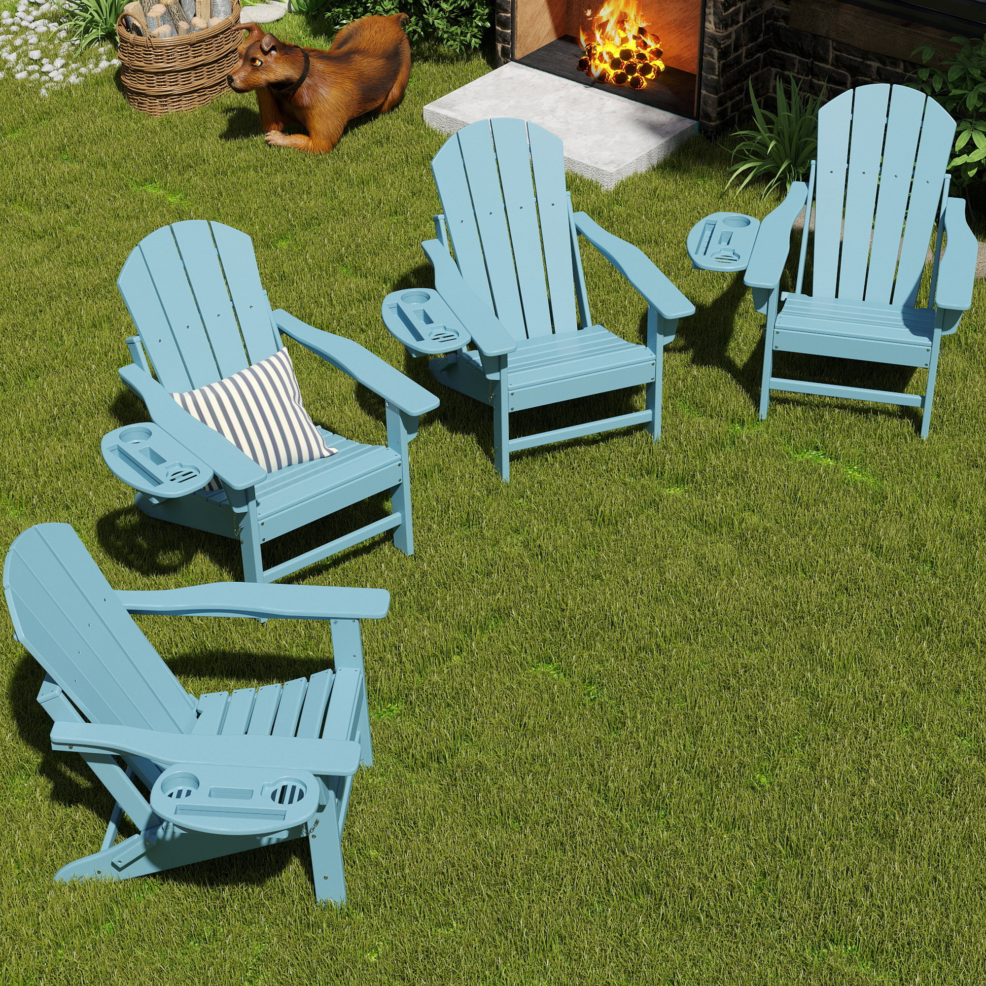Rosecliff Heights Cheryce HDPE Folding Adirondack Chair With Cup Holder & Reviews | Wayfair