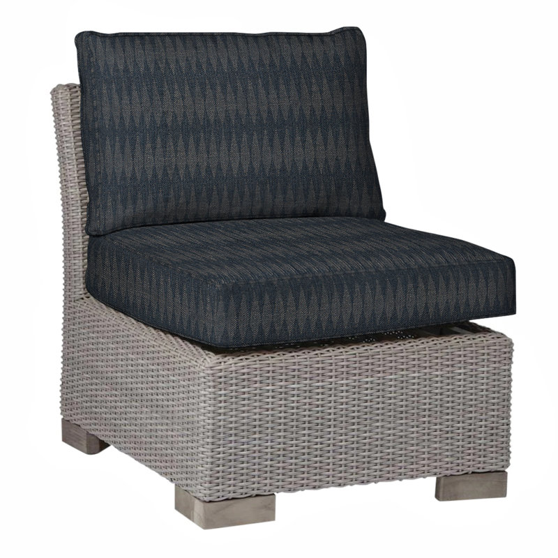 Club Patio Lounge Chair with Cushions, Oyster, Welt, Intermix Indigo