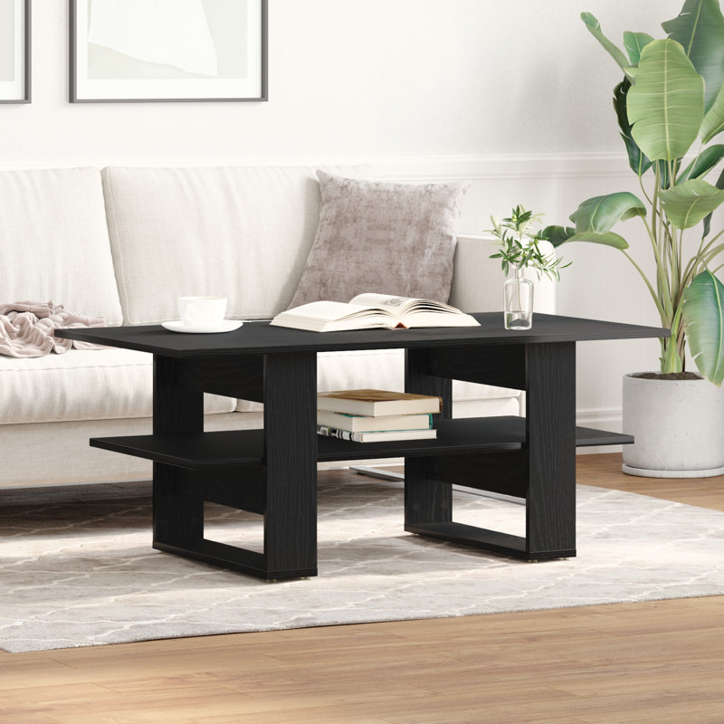 Roshun Coffee Table with Storage, Black Oak