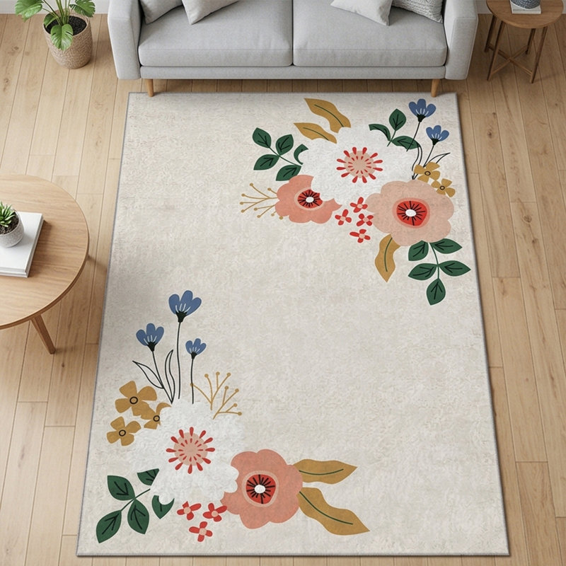 Aurelia Floral Velvet Machine-Woven Non-Slip Area Rug