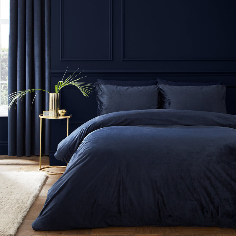 Kingsley Soft Matt Velvet Duvet Cover Set, King Duvet Cover + 2 Standard Pillowcases, Navy