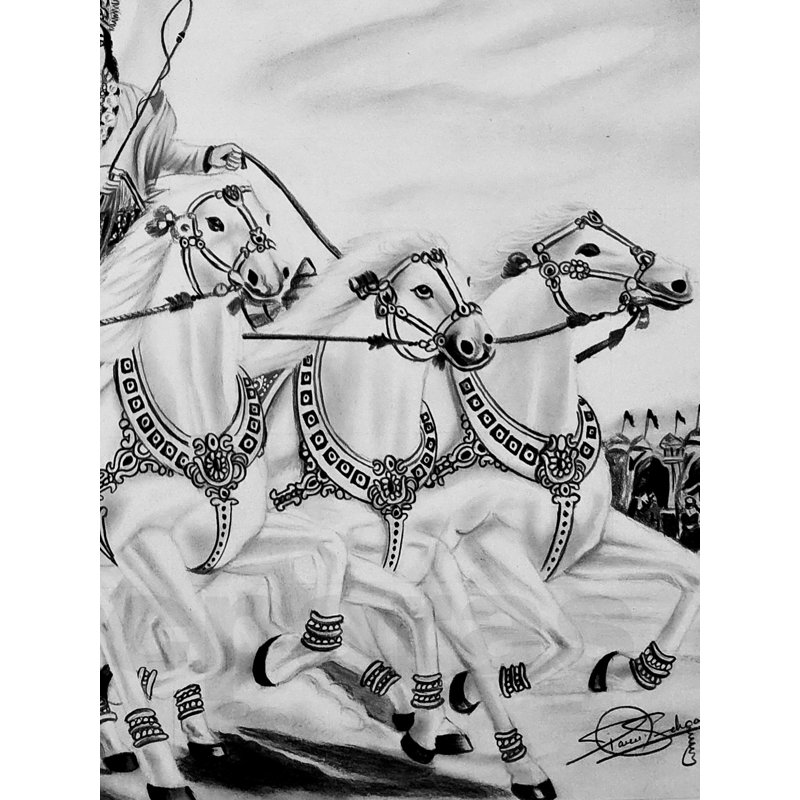 Vue du Mahabharat | Gris anthracite et graphite sur papier | Par Paras Pringal
