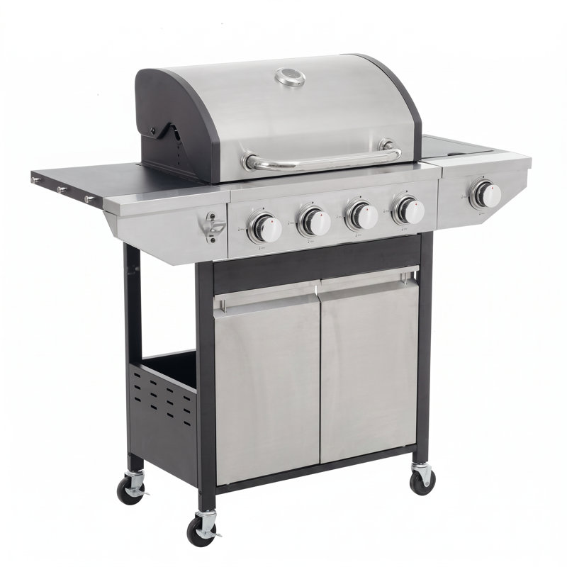 Barbecue au propane à 4 brûleurs Endark, barbecue en acier inoxydable avec 1 brûleur latéral
