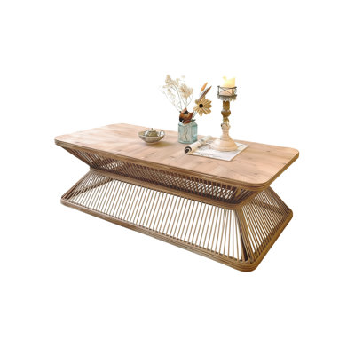 Retro Burlywood Solid Wood Rectangular Coffee Table