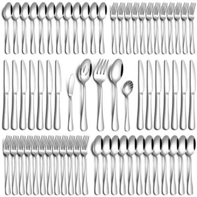 65 Piece Silverware Set With Serving Utensils, Stainless Steel Flatware Set For 12 Food Grade Novelty Flatware Cutlery Utensil Set Include Knife Fork Spoon Mirror Polished Dishwasher Safe