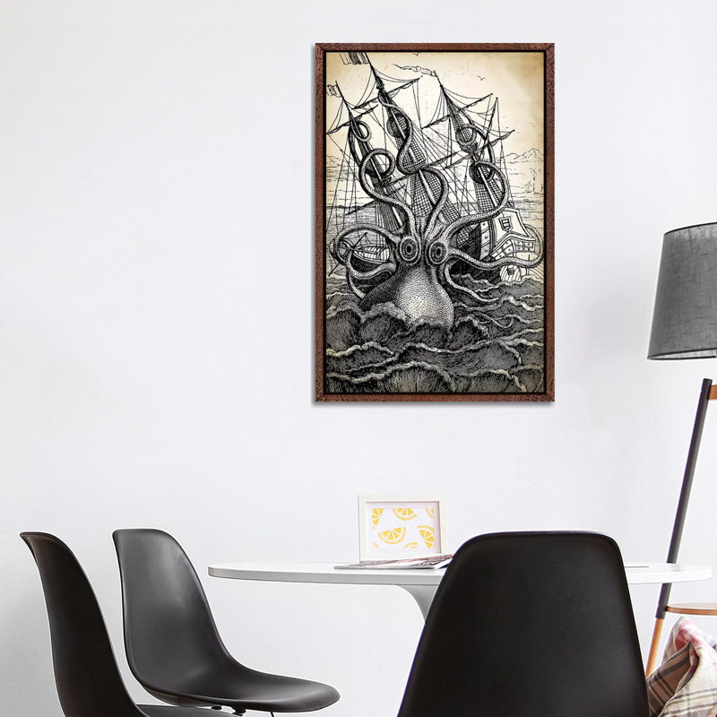 Kraken - Print on Canvas, 101.6 cm H x 66.04 cm W, Brown Framed