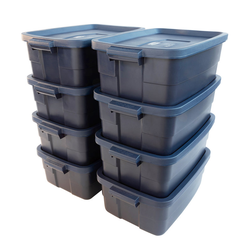 Boîtes de rangement Rubbermaid Roughneck 10 gallons avec couvercles, paquet de 8, indigo foncé métallique