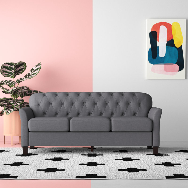 Aimo 73" Wide Tufted Back Sofa, Gray Polyester