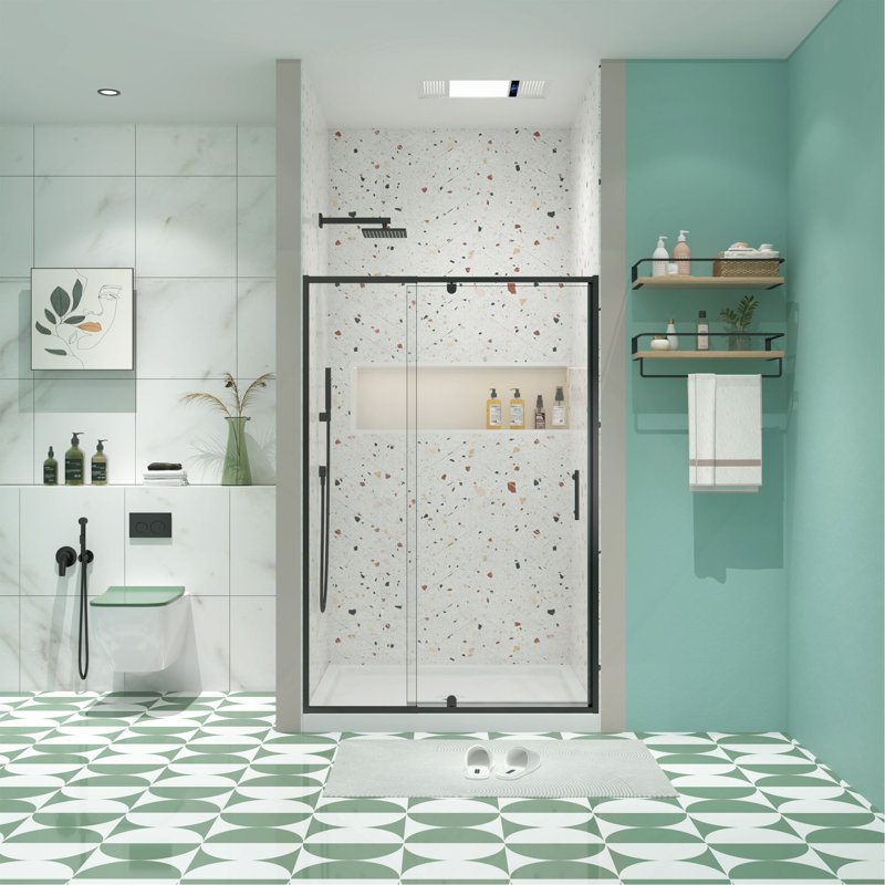 38-42" W X 71" H Piovt Swing Glass Shower Door,Pivot Frame Sliding Shower Door With 1/4"(6Mm) Clear SGCC Tempered Glass,Matte Black Finish Shower Doors,Reversible Installation