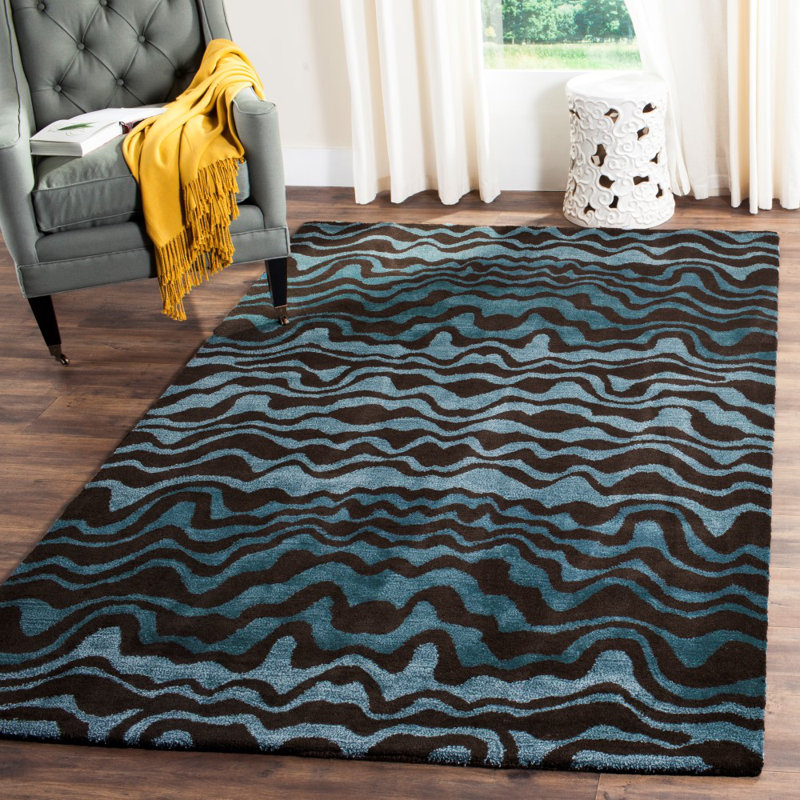 Tapis abstrait en laine et viscose touffeté à la main Candelo, Rectangle 5 pi x 8 pi