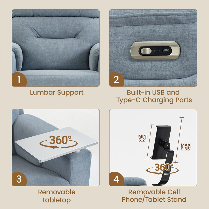 PU Leather Power Swivel Glider Recliner, Adjustable Headrest & Lumbar, Electric Rocking Chairs With Side Storage Space