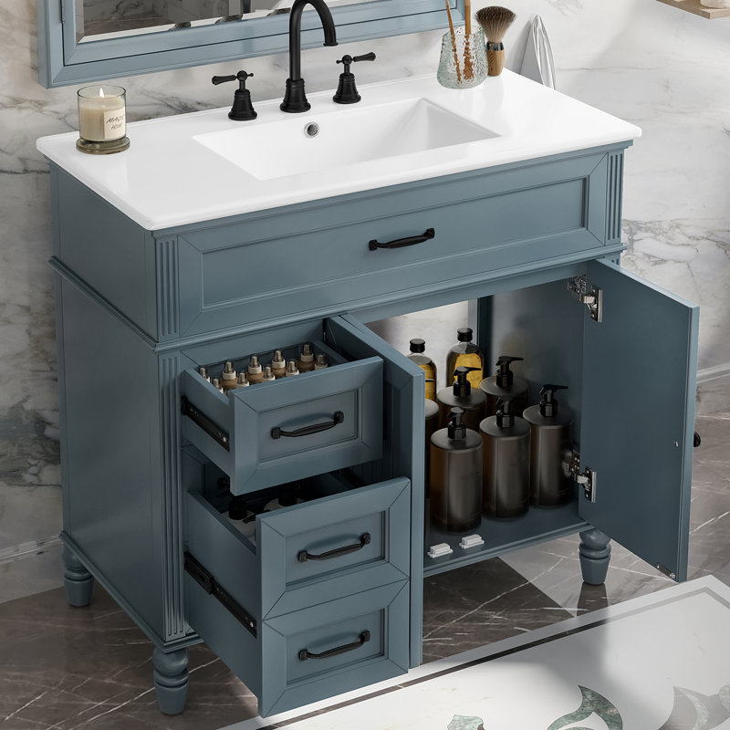 Dancy Bathroom Vanity With Sink, Bathroom Cabinet With Drawers, Blue/Black