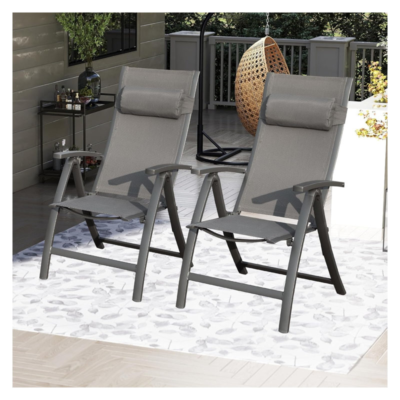Set of 2 Adjustable Folding Patio Chairs with Headrest - High-Back Outdoor Recliners for Deck & Garden