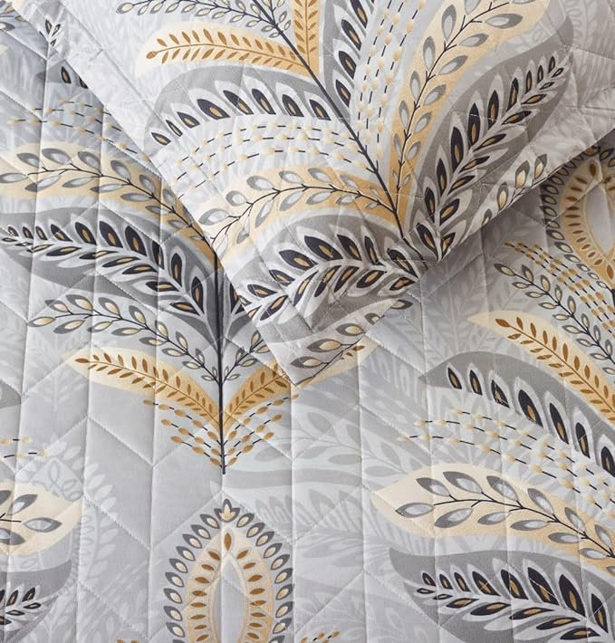 Andrena Bedspread with Pillow Shams Included, Single Bedspread + 1 Standard Pillow Sham, Floral, Silver