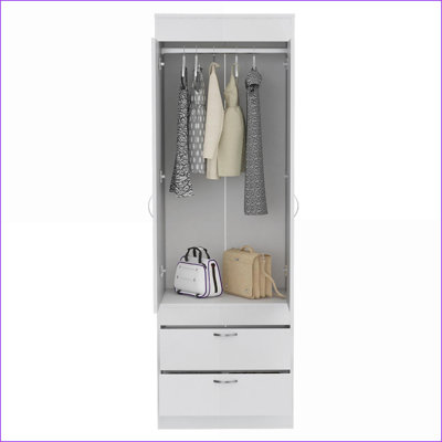 Armoire with Double Doors, Two Drawers &amp; Hanging Rod | White | Particle Board