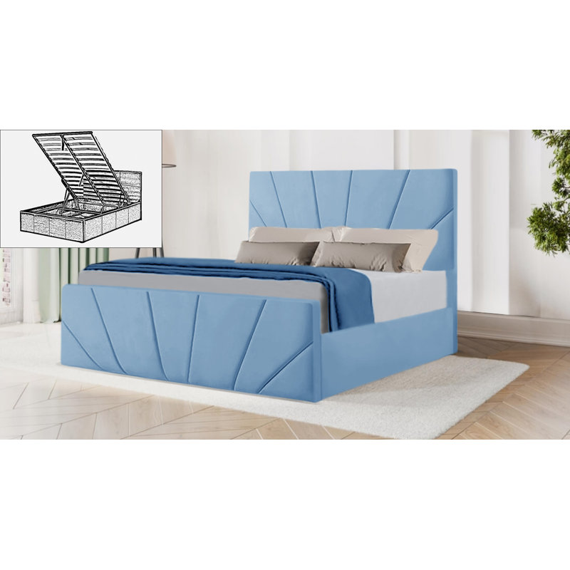Clemencia Upholstered Ottoman Storage Bed, 180 x 200 cm, Sky Blue