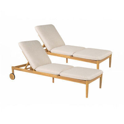 Riviera Outdoor Chaise Lounge With Wheels, Acacia Wood Frame(Set Of 2)