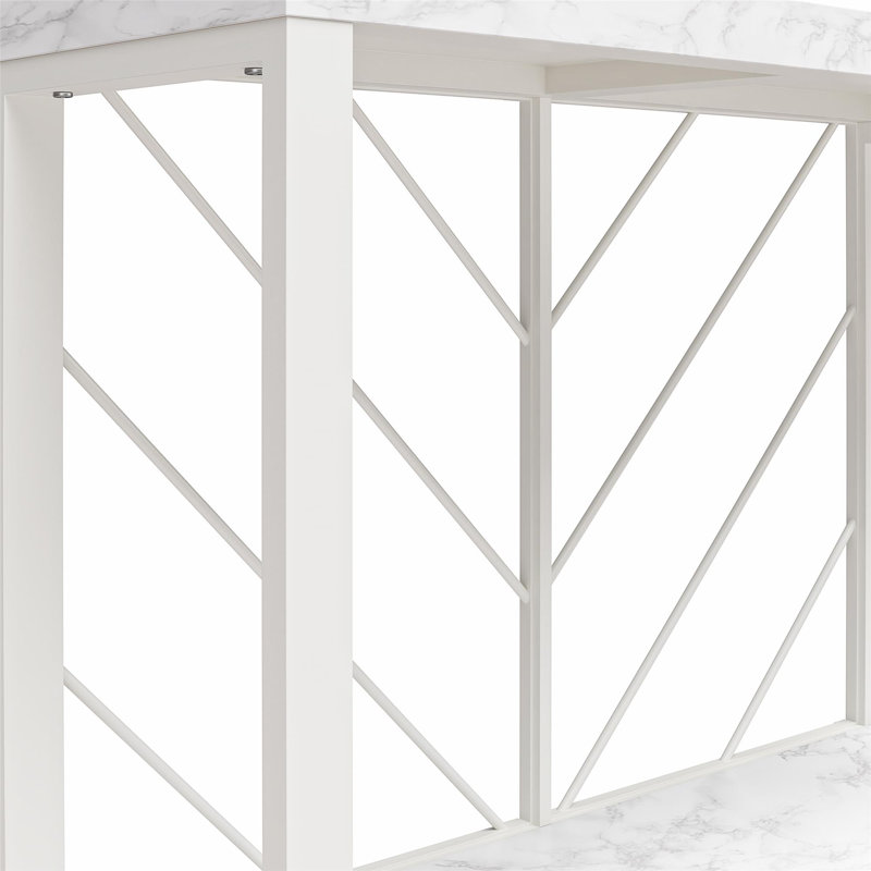 White Faux Marble and Steel Console Table with Storage Shelf