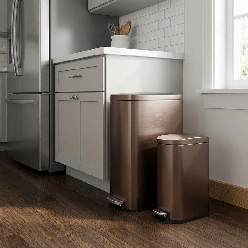 Stainless Steel Step On Kitchen Rubbish Bin, Brown