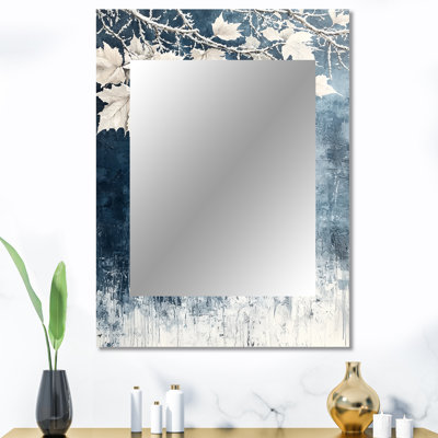 «White Frosted Leaves Branches IV», miroir mural décoratif, art traditionnel imprimé en métal